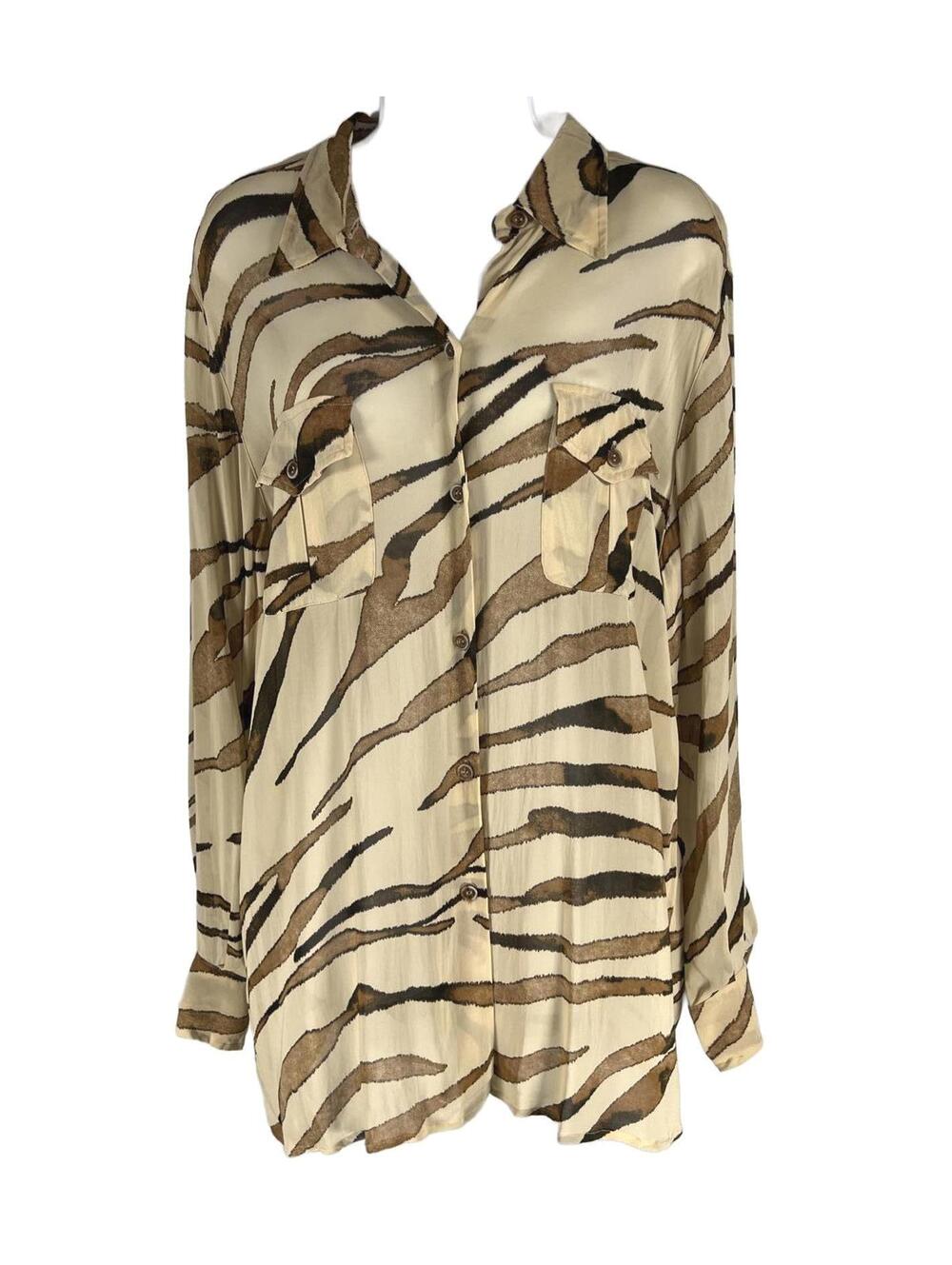 Persona by Marina Rinaldi Sheer Tiger Print Viscose Shirt Size 14 Made in Italy